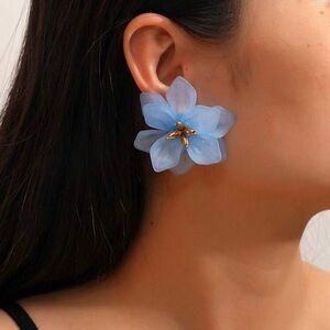 Blue Floral Statement Earrings - Women Jewelry